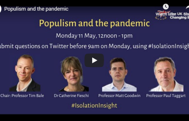 A YouTube still showing the panellists for the Populism and the Pandemic event