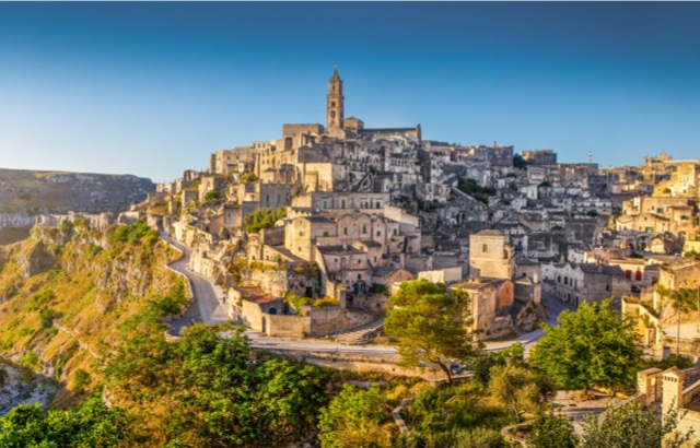 The ancient town of Matera pictured at sunrise