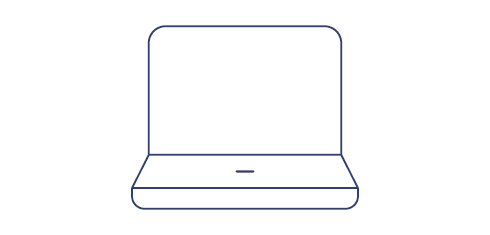 A line drawing of an open laptop.
