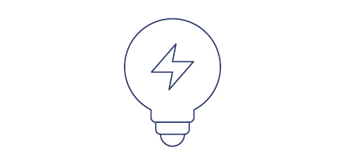 A line drawing of a lightbulb with a lightening bolt in the centre showing it