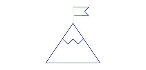 An line drawing of a mountain with a snow capped peak and a flag sticking out of the summit.