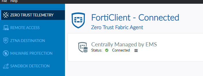 Visual confirmation that your Forticlient is connected to the Endpoint Management Server