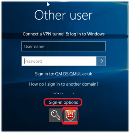 Hitting the Sign-In Options button exposes the Forticlient Provisioning VPN option.
