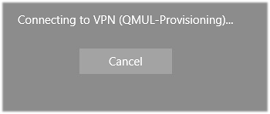 After attempting to connect to the Provisioning VPN, you'll see this status box, which will indicate success or failure