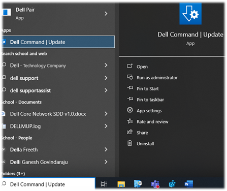 Search for Dell in the start menu and open Dell Command | Update.