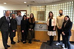 Michelle Donelan MP in the Queen Mary Legal Advice Centre reception with FRan Ridout Colin Bailey and LAC Students