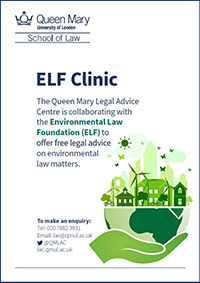 Poster for ELF Clinic with contact details. Tel: 020 7882 3931. Email: lac@qmul.ac.uk