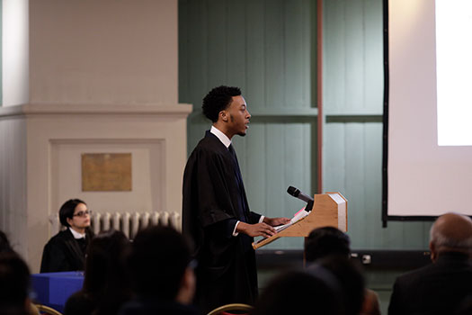 Student speaking at the George Hinde Moot 2019