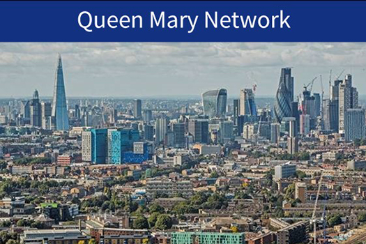 Image of the London Skyline with Queen Mary Network banner