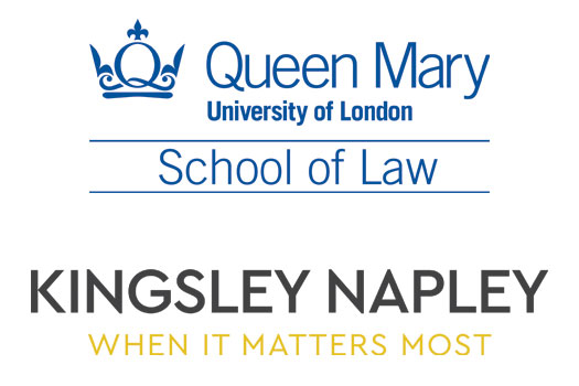 Queen Mary School of Law logo and Kingsley Napley LLP logo stacked on top of each other