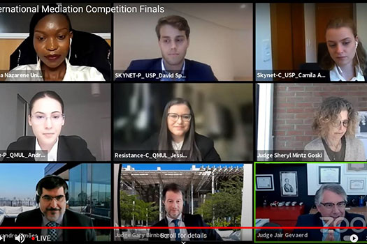 Screenshot of the finals of the CPR International Mediation Competition 2021 over zoom