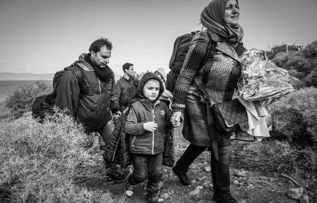 A family seeking refuge after fleeing war