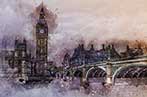 A digital watercolour of Big Ben along the River Thames in London