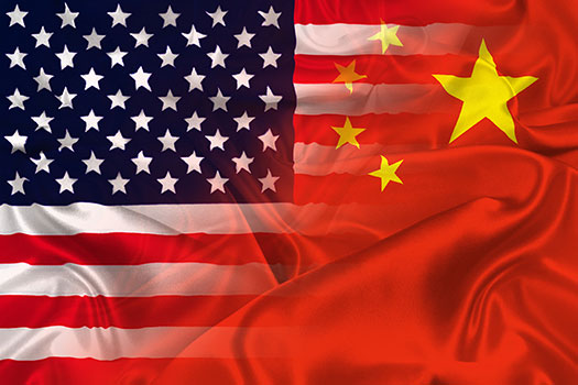 USA and China flags overlapping