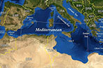 Map of the Mediterranean, showing Portugal, Italy, Spain, Greece, South East Europe and North Africa