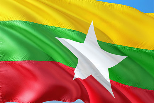 Myanmar flag blowing in the wind