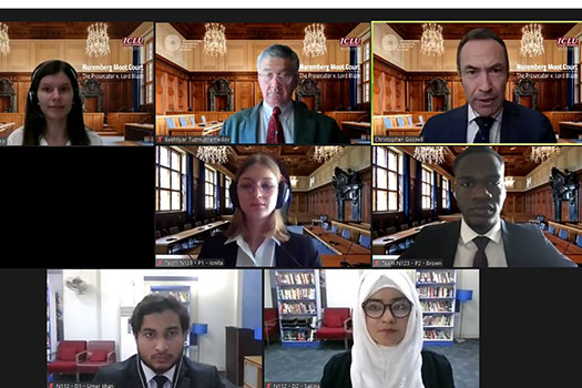 A screenshot of the Zoom for the Nuremberg Moot preliminary round 1