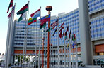 Flags outside the United Nations offices in Vienna