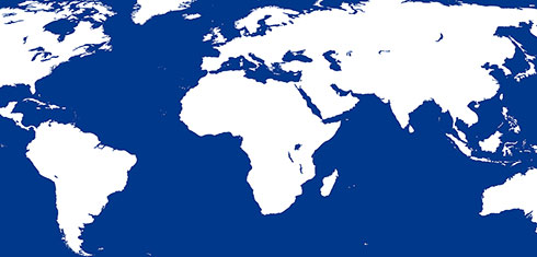 outline of the a world map with blue sea and white land