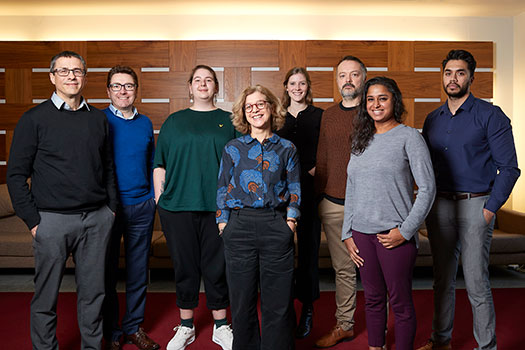 Left to right: Neve Gordon, Ronan Lee, Sophie Knowles-Mofford, Penny Green, Alicia De La Cour Venning, Tom MacMannus, Fatima Kanji, Tanzil Chowdhury