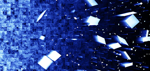 White pixels on a blue digital background