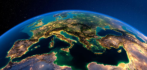 Image of Europe at night from space