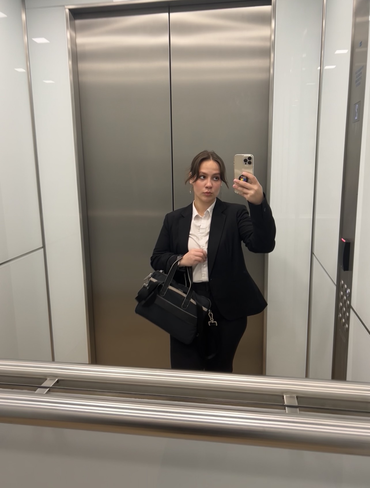 Markha Mezhieva in an elevator
