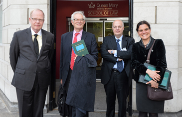 Thomas Baxter (General Counsel of the Federal Bank of New York), Prof Charles Goodhart (Economist, LSE), Prof Rosa Lastra (QMUL) and Prof Spyros Maniatis (QMUL)