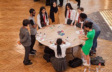 Pupils doing group work at Storytelling and the law