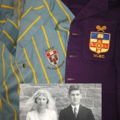 East London College sport jackets belonging to Hilda Mary Smith and Philip Henry Wood as well as a wedding photo of the pair