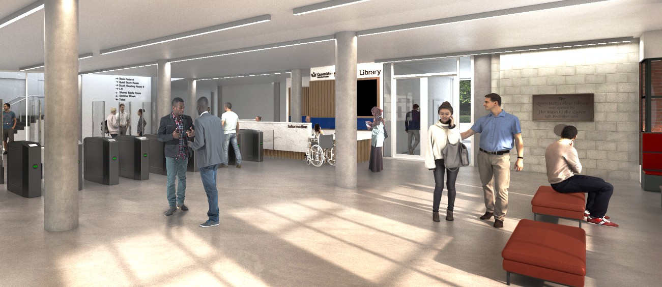 An artist's impression of the updated entrance area at Mile End Library