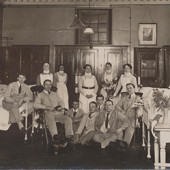 Group of nurses and injured servicemen in a hospital during world war 2