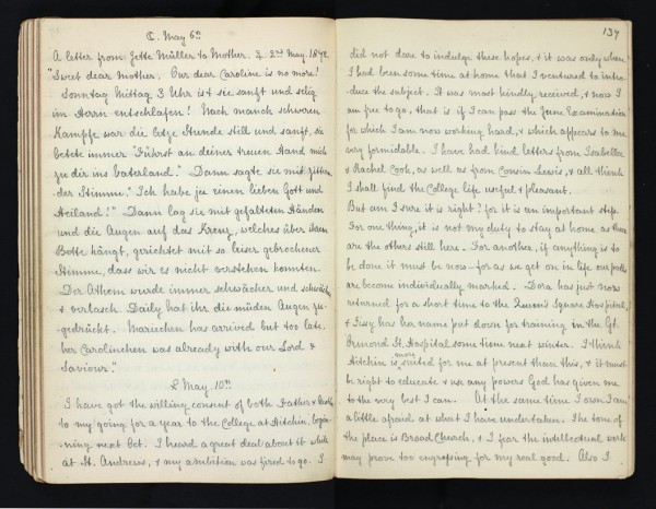 Scan of a page from a handwritten journal kept by Constance Maynard