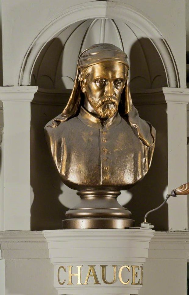 Photograph of golden bust of Geoffrey Chaucer