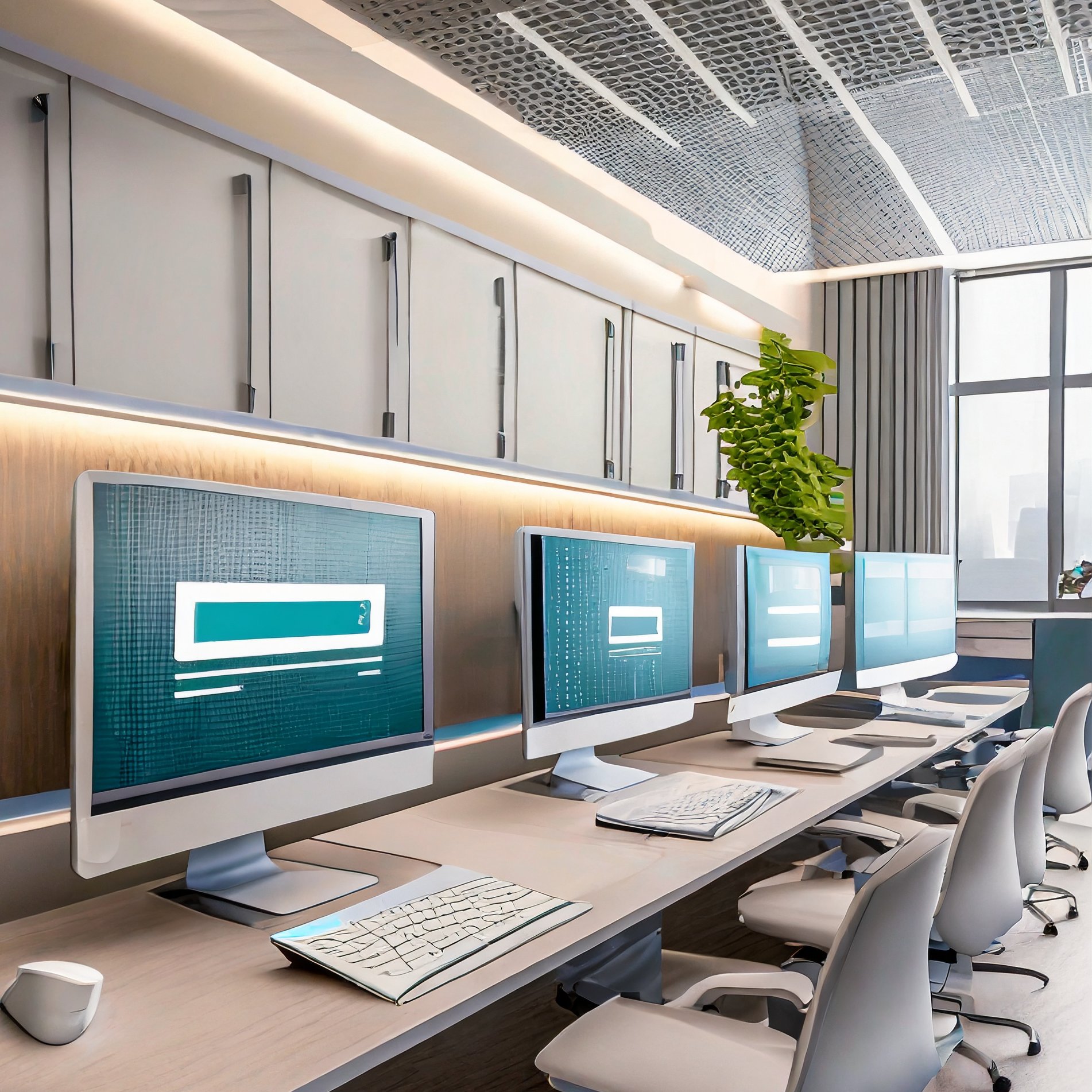 Row of computers showing updates