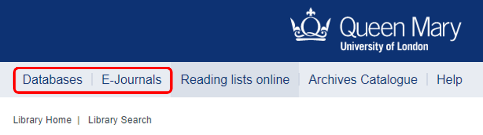 Screenshot of links to the A-Z databases and e-journals lists from Library Search