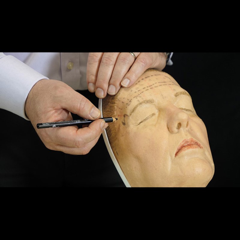An aesthetic medicine practitioner drawing markings on a dummy face