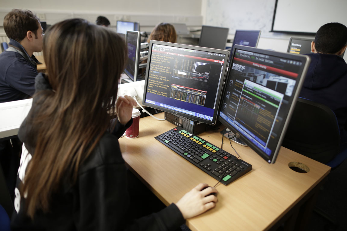 Female Student at Bloomberg Terminal