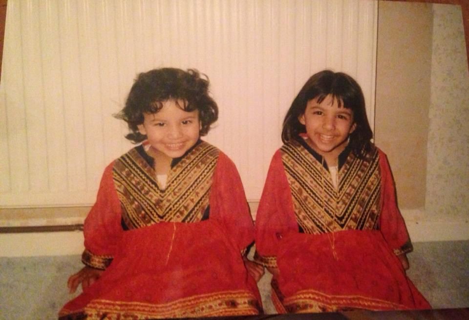 Photo of Anum Ahmed and her sister in Pakistan as children