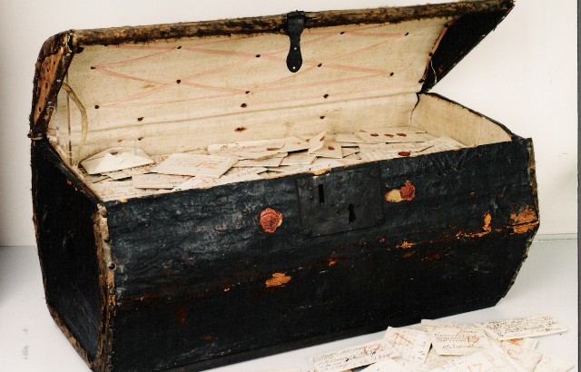 An old trunk with letters inside