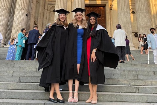 Dr Emma Eilliot, Dr Tallulah Hall and Dr Jaimini Vadgama, University of London Gold Medal Winners, at their graduation ceremony