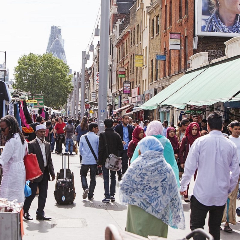 People at the street market in Whitechapel, east London