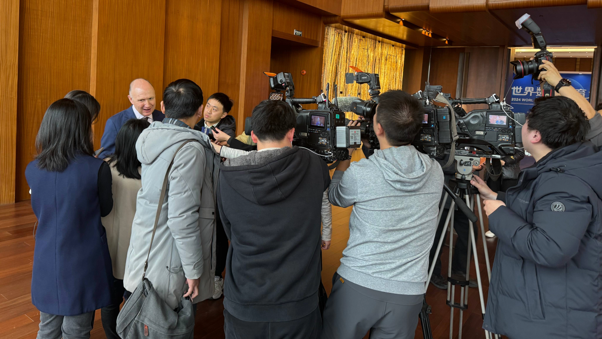 Colin Bailey speaking to press at conference in Shanghai