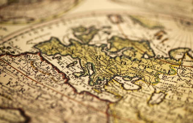 Photograph of an ancient map of Europe
