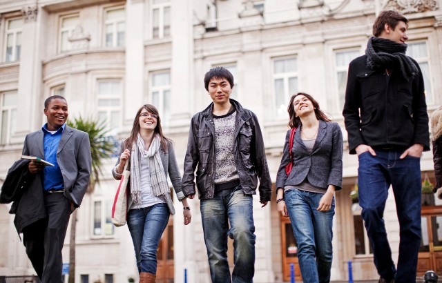 Postgraduate students outside Queen Mary University of London. Credit: Queen Mary