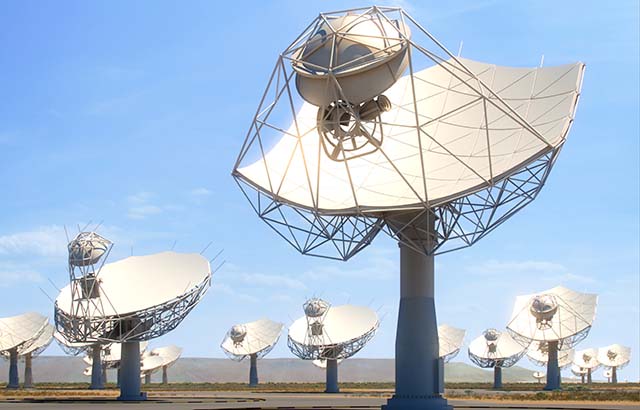 Credit: SKA Organisation [close up view of the SKA and MeerKAT dishes in South Africa]