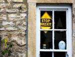 A stop Brexit sign in the window of a village house