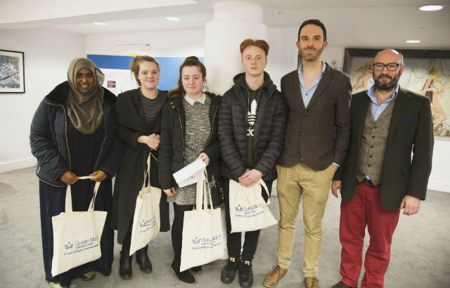 Dr Martin Archer (second from right) with students from Eltham Hill School and Queen Mary's Professor David Berman