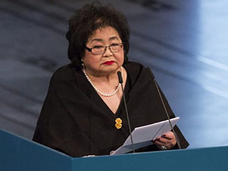 Setsuko Thurlow delivering her Nobel Peace Prize acceptance speech. Credit: Norwegian Nobel Committee