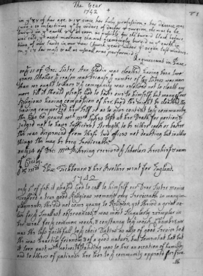 A page from Volume II of the Chronicles showing the change of hand between writers